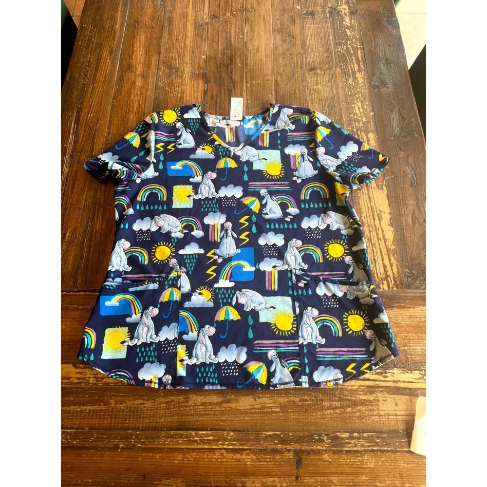 Disney Scrubstar Scrub Top Womens XL Multicolor Eeyore Print V Neck Medical - Picture 8 of 9
